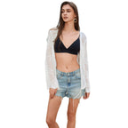 Damen bauchfreies Stricktop mit tropischem Motiv R&B