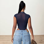 Damen Translucenter Body mit Reißverschluss und figurbetonendem Design R&B