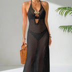 Damen eleganter Cropped-Strandüberwurf aus Netzmaterial R&B