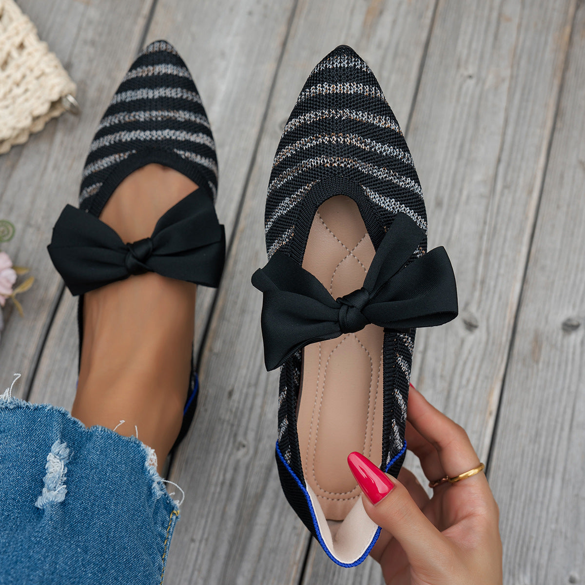 Damen spitzen Ballerinas mit eleganter Schleifenapplikation R&B