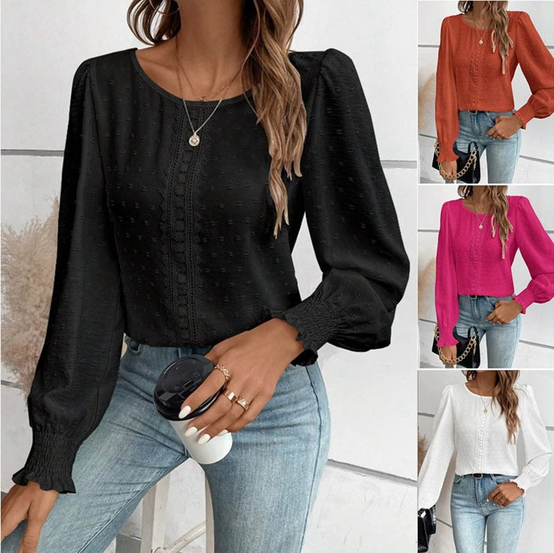 Damen luftige Bluse mit feinem Stickmuster R&B