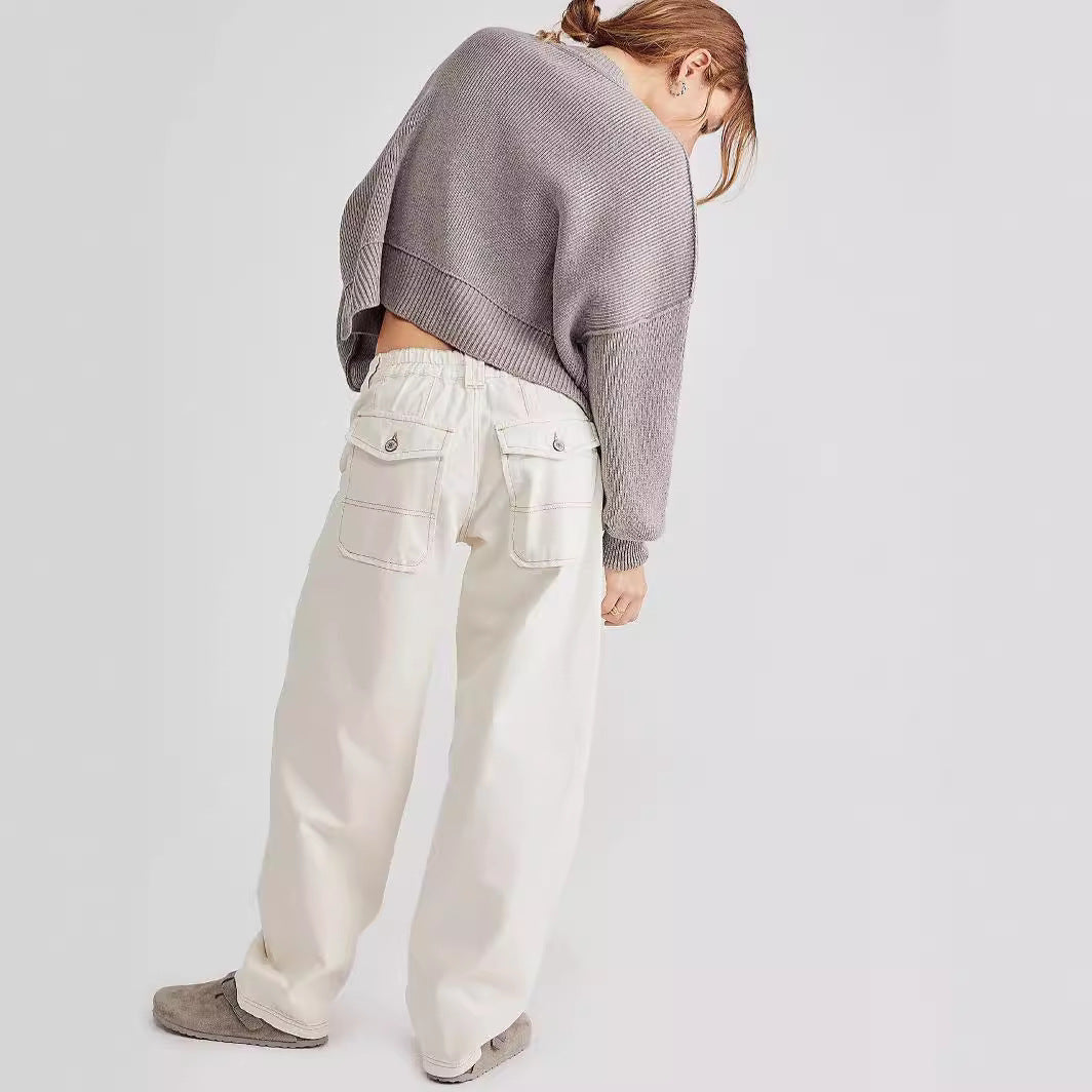 Damen Lässige High-Waist Jeans mit praktischen Seitentaschen R&B