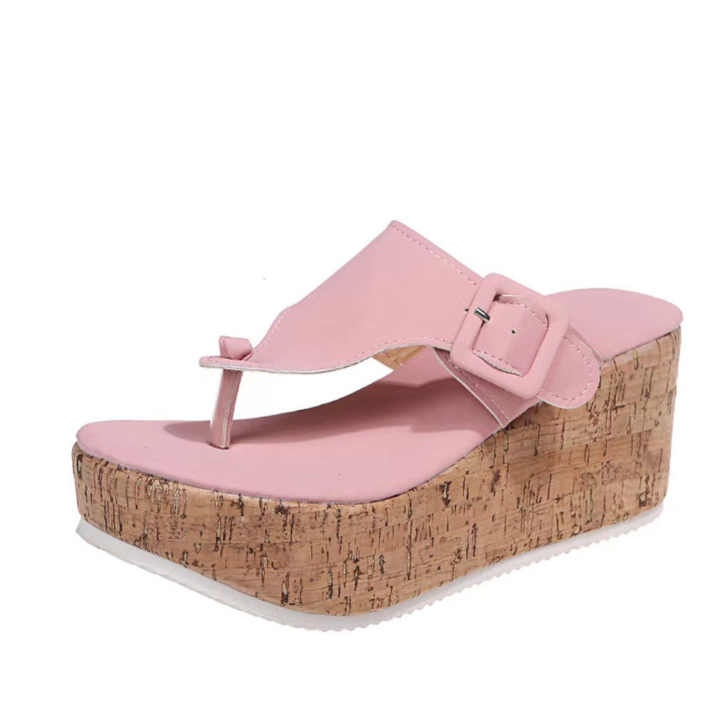 Damen komfortable Zehentrenner-Sandalen mit Kork-Plateau R&B
