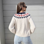 Damen kuscheliger Strickcardigan mit grafischem Norweger-Muster und Holzknopfdetails R&B