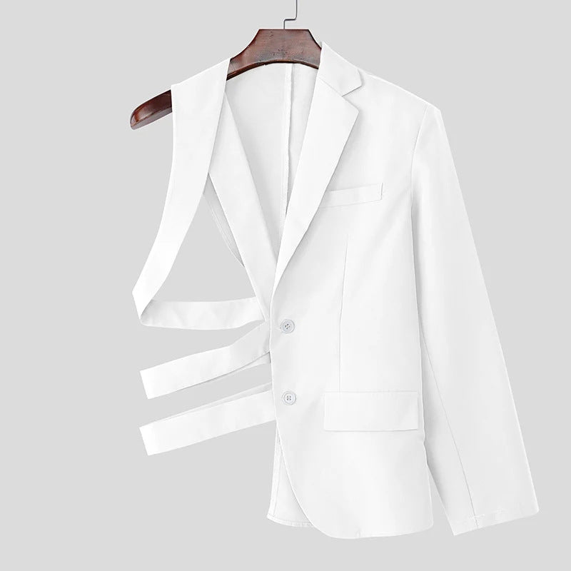 Damen nan asymmetrischer Blazer mit Riemendetails und Reverskragen R&B