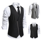 Herren moderne Anzugweste mit asymmetrischem Reißverschluss und eleganter Passform R&B