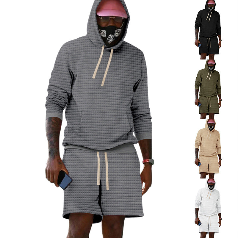 Herren Sportiv gestepptes Hoodie- und Shorts-Set R&B