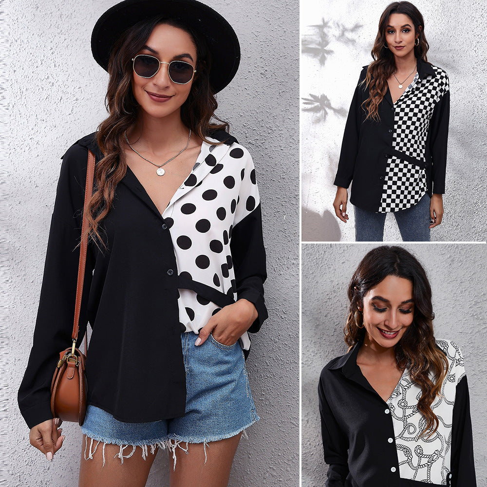 Damen Karierte Bluse mit asymmetrischem Schnitt und modischem Kragen R&B