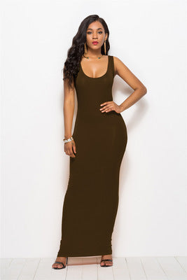 Damen Elegantes, figurbetontes Maxikleid mit tiefem Rundhalsausschnitt R&B