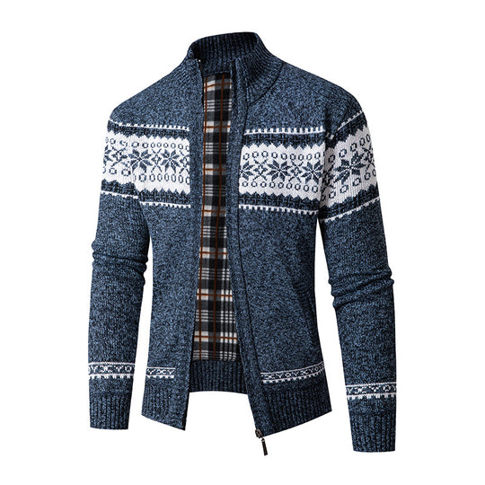 Herren Strickjacke mit hohem Kragen und modernem Zipper R&B