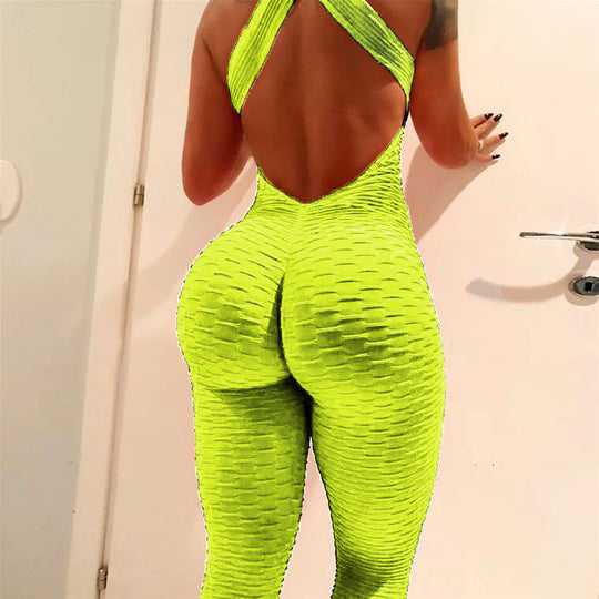 Damen Sportlicher Bodycon-Jumpsuit mit tiefem Rückenausschnitt und strukturiertem Stoff R&B