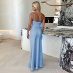 Damen Elegantes Maxikleid mit asymmetrischem Oberteil und geschmeidigem Schnitt R&B