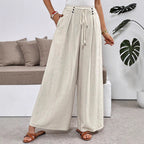 Damen Weit geschnittene Leinenhose mit verstellbarem Bund R&B