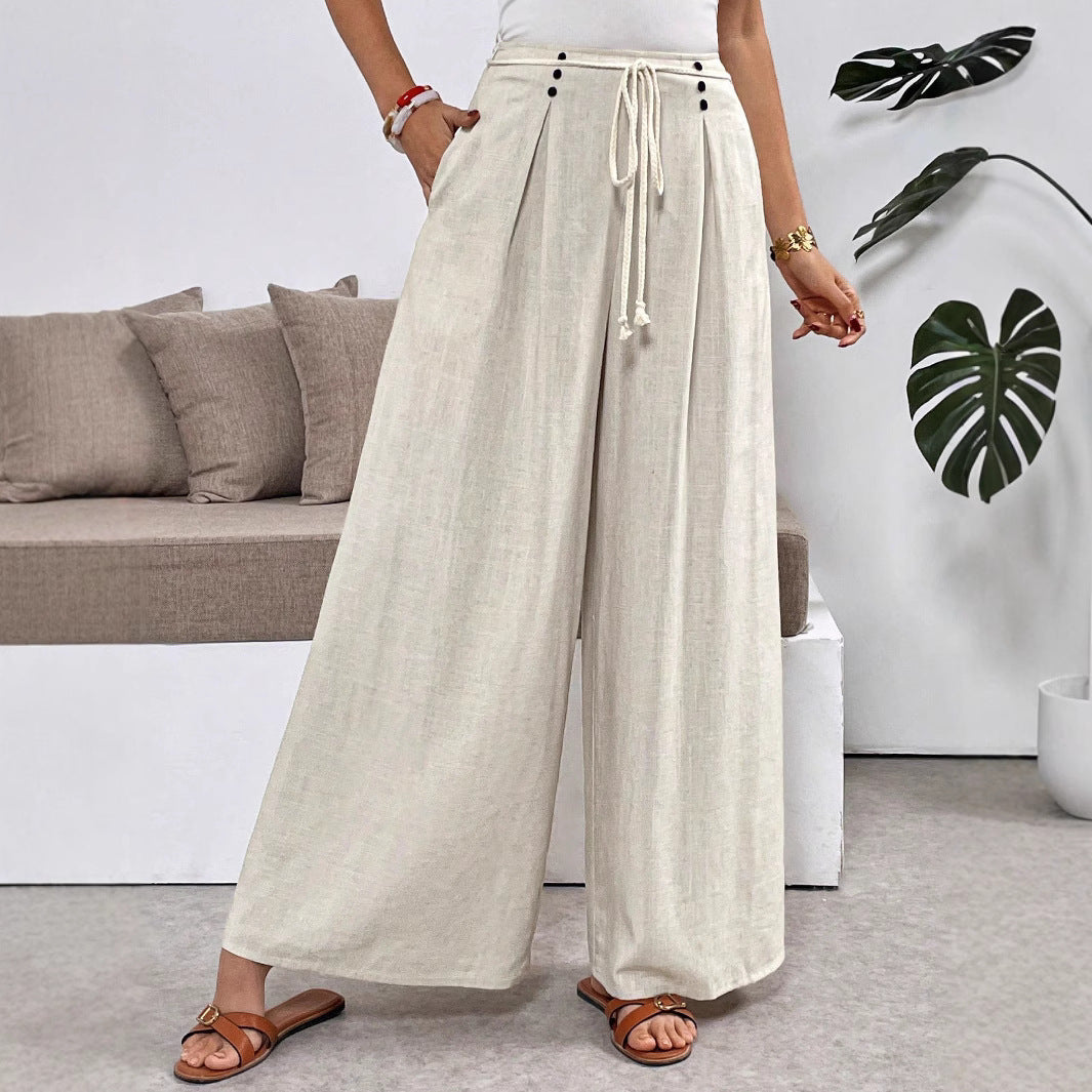 Damen Weit geschnittene Leinenhose mit verstellbarem Bund R&B