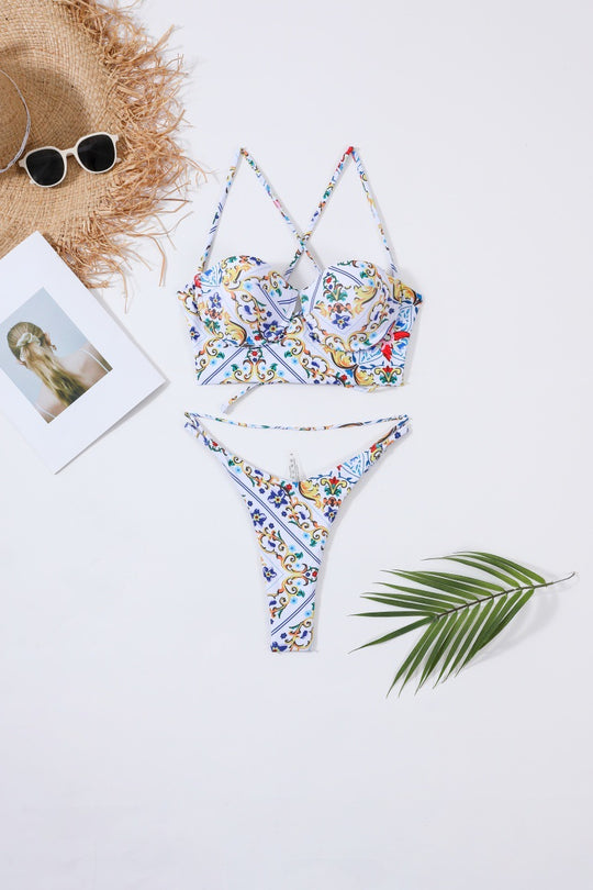 Damen Bügel-Bikini-Set mit floralen Akzenten R&B