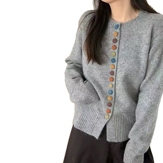 Damen Strickcardigan mit bunten Knopfdetails und angenehmer Passform R&B