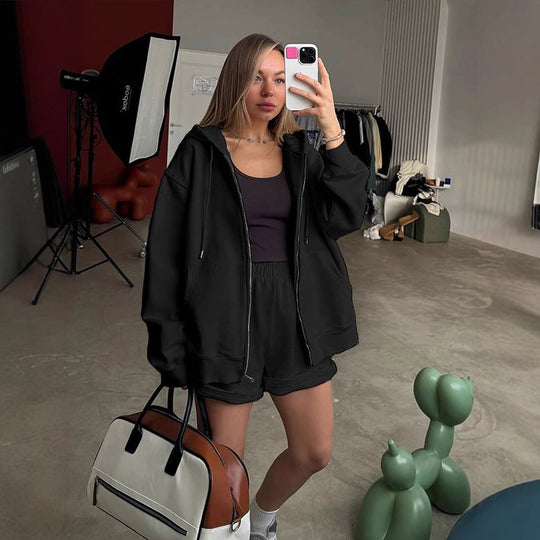 Damen bequeme Sweatshorts mit Oversized Hoodie R&B