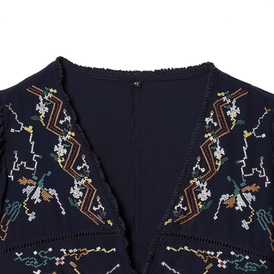 Damen Kurzblusenkimono mit kunstvollem Stickmuster und Taillenschnürung R&B