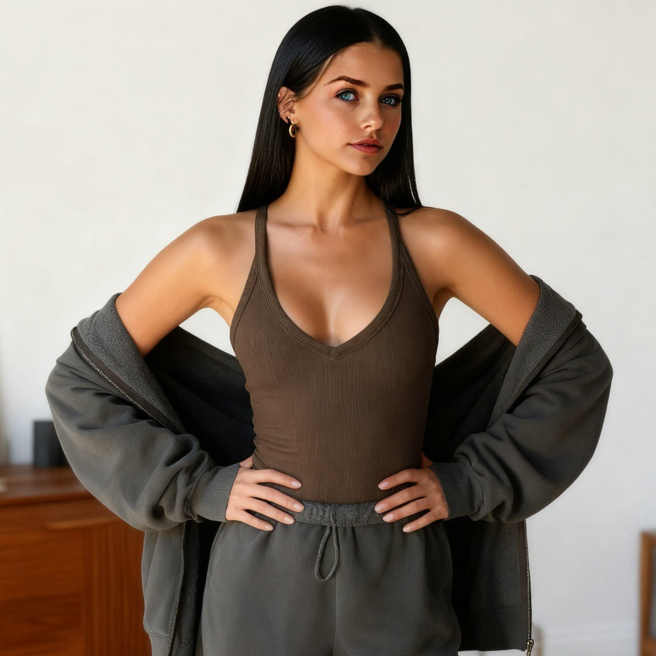 Damen Sportliche Weste mit tiefem V-Ausschnitt und verstellbaren Trägern R&B