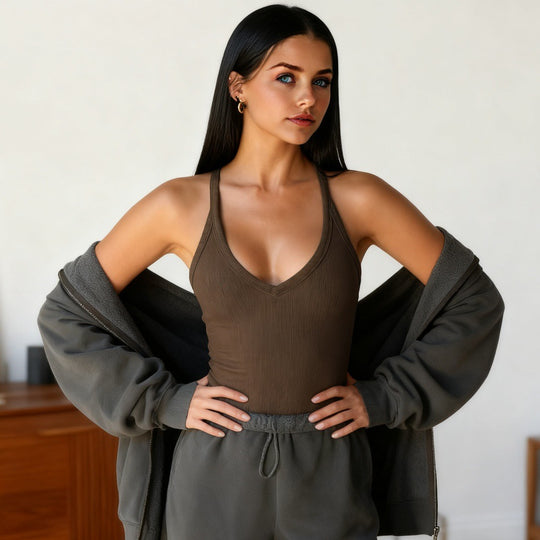 Damen Sportliche Weste mit tiefem V-Ausschnitt und verstellbaren Trägern R&B