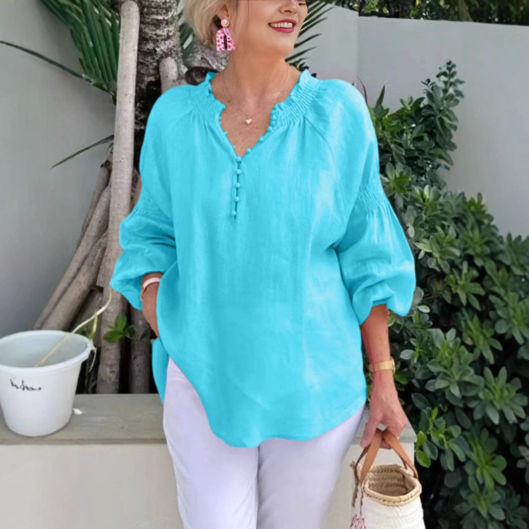 Damen luftige Bluse mit Smock-Ärmeln R&B