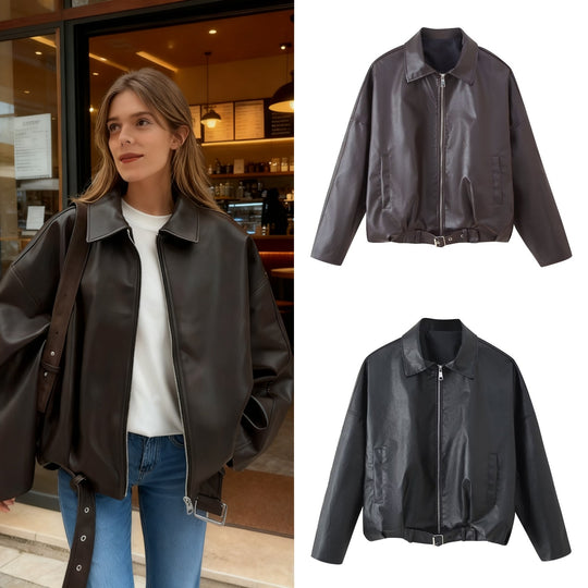 Damen Künstliche jacke mit hohem Kragen und praktischen Taschen R&B