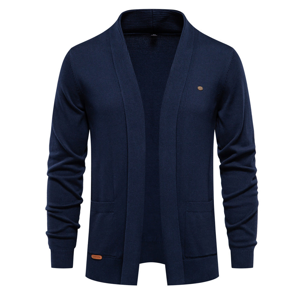 Herren angenehme Strickjacke mit offenem Kragen und praktischen Taschen R&B