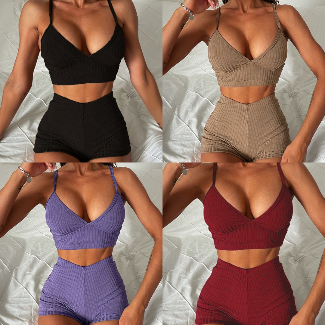 Damen Sportliches Crop-Top und Shorts Set R&B