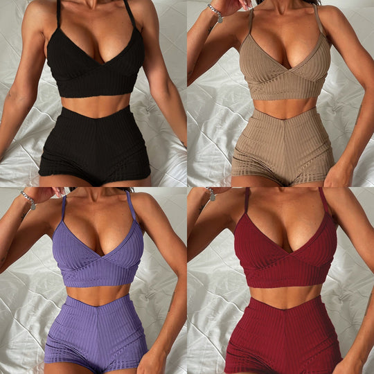 Damen Sportliches Crop-Top und Shorts Set R&B