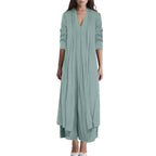 Damen luftiger Maxi-Rock mit elegantem V-Ausschnitt und fließendem Schnitt R&B
