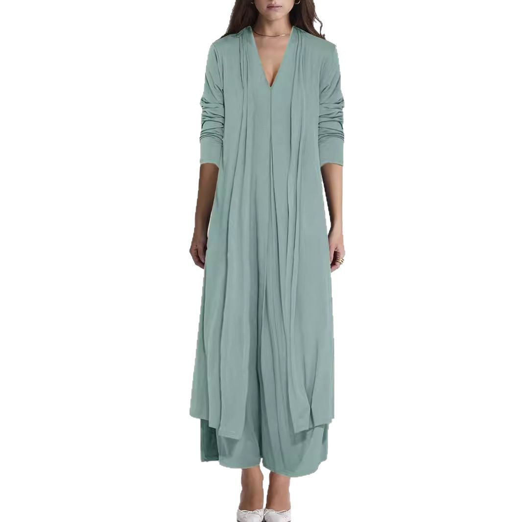 Damen luftiger Maxi-Rock mit elegantem V-Ausschnitt und fließendem Schnitt R&B