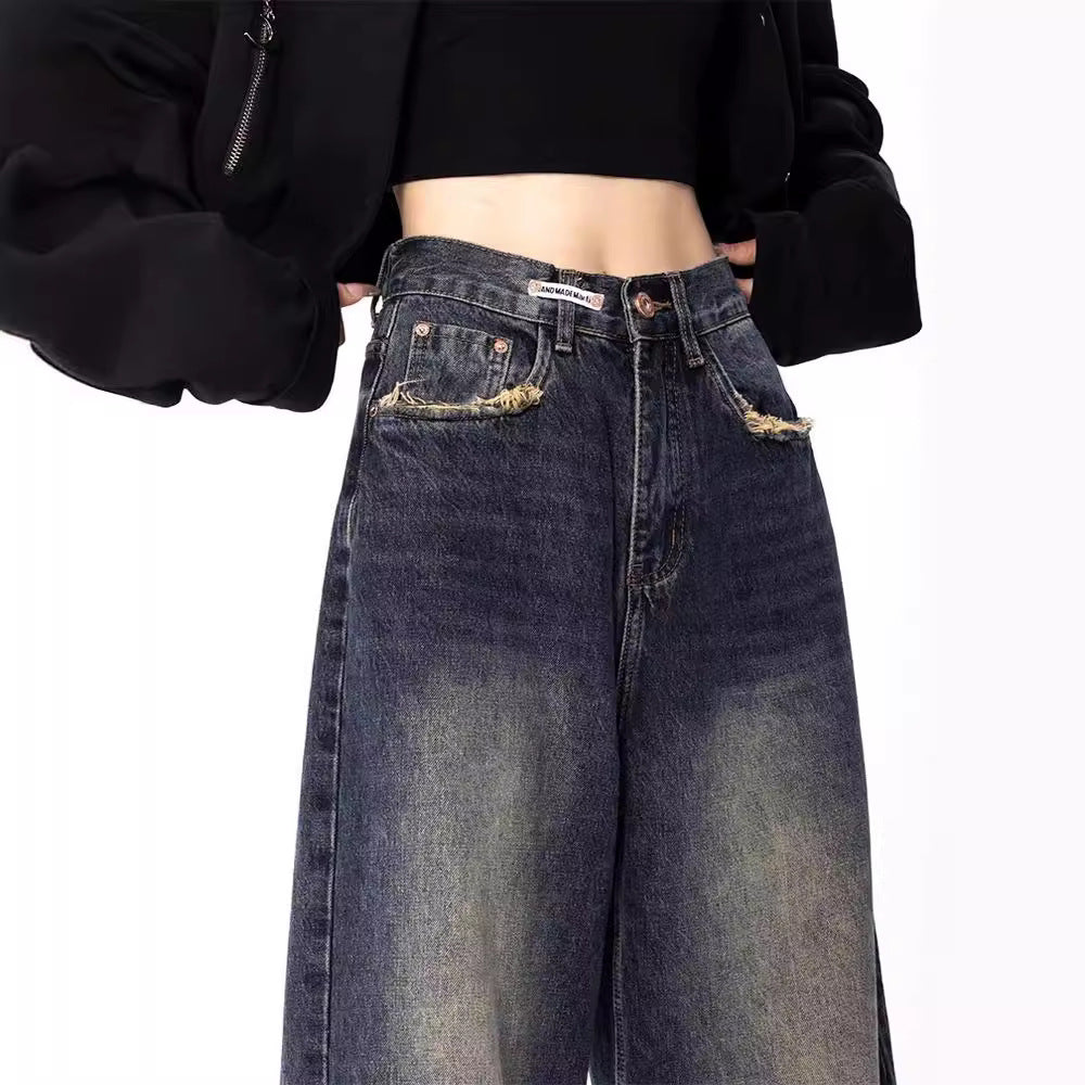 Damen weite Jeanshose mit hohem Bund R&B