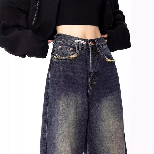 Damen weite Jeanshose mit hohem Bund R&B