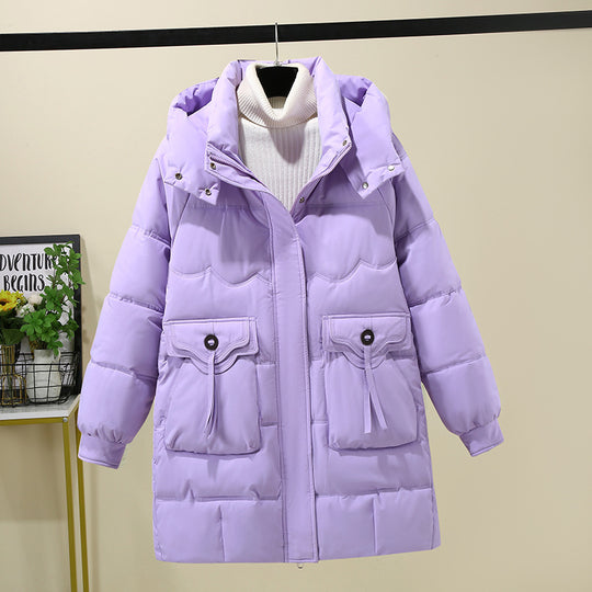 Damen Lange Pufferjacke mit praktischem Kapuzenkragen und großen Taschen R&B