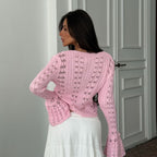 Damen Stylische Strickjacke mit V-Ausschnitt und Schlagärmeln R&B