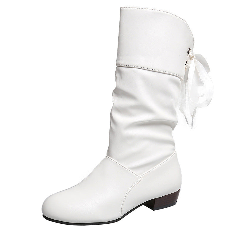 Damen elegante Stiefel mit modischem Raffungseffekt und verspieltem Schleifendetail R&B