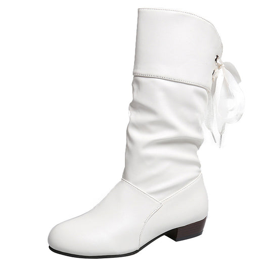 Damen elegante Stiefel mit modischem Raffungseffekt und verspieltem Schleifendetail R&B