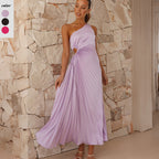 Damen Elegantes Maxikleid mit schrägem Ausschnitt und stilvollen Falten R&B