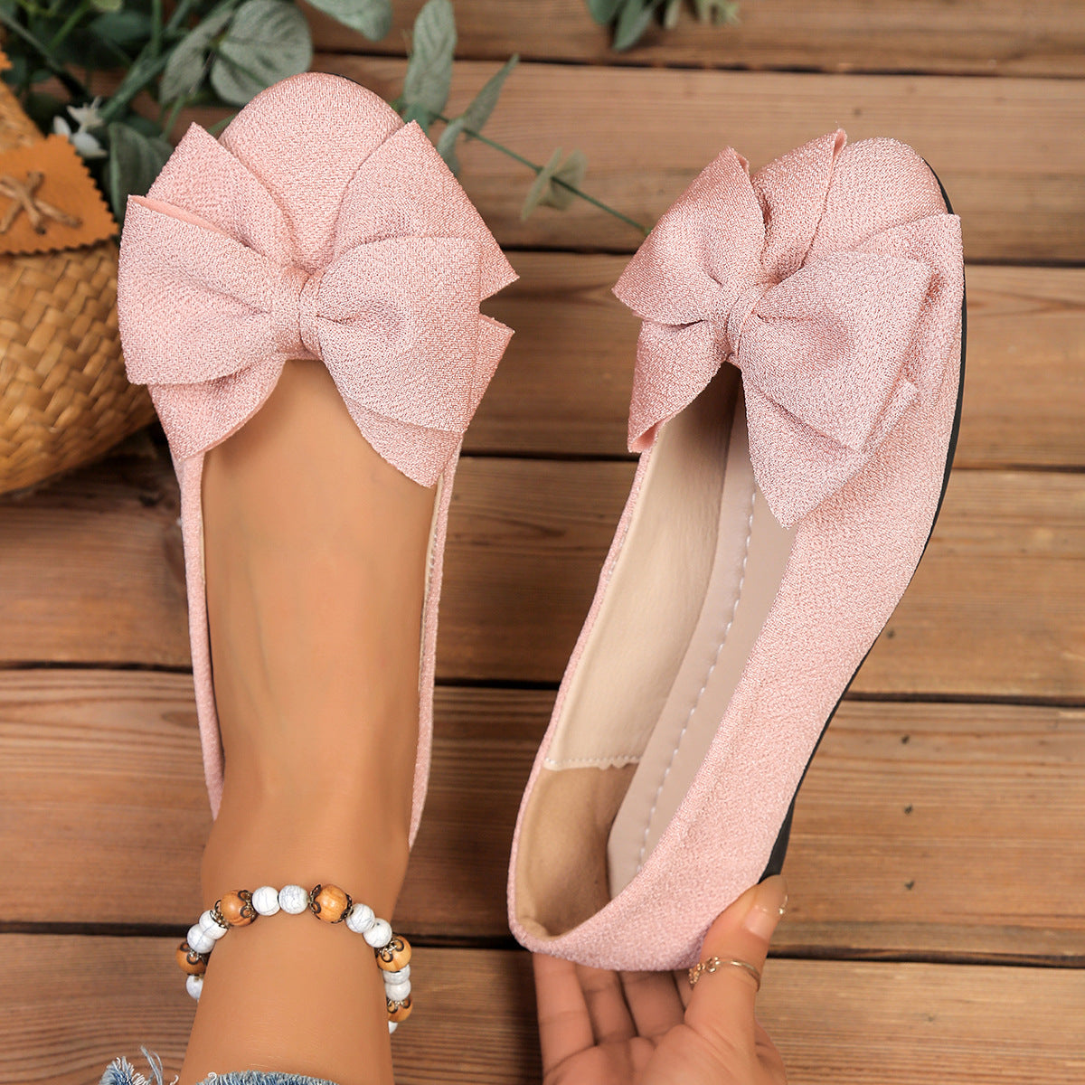 Damen Ballerinas mit XL-Schleifen-Applikation und glänzender Oberflächenstruktur R&B