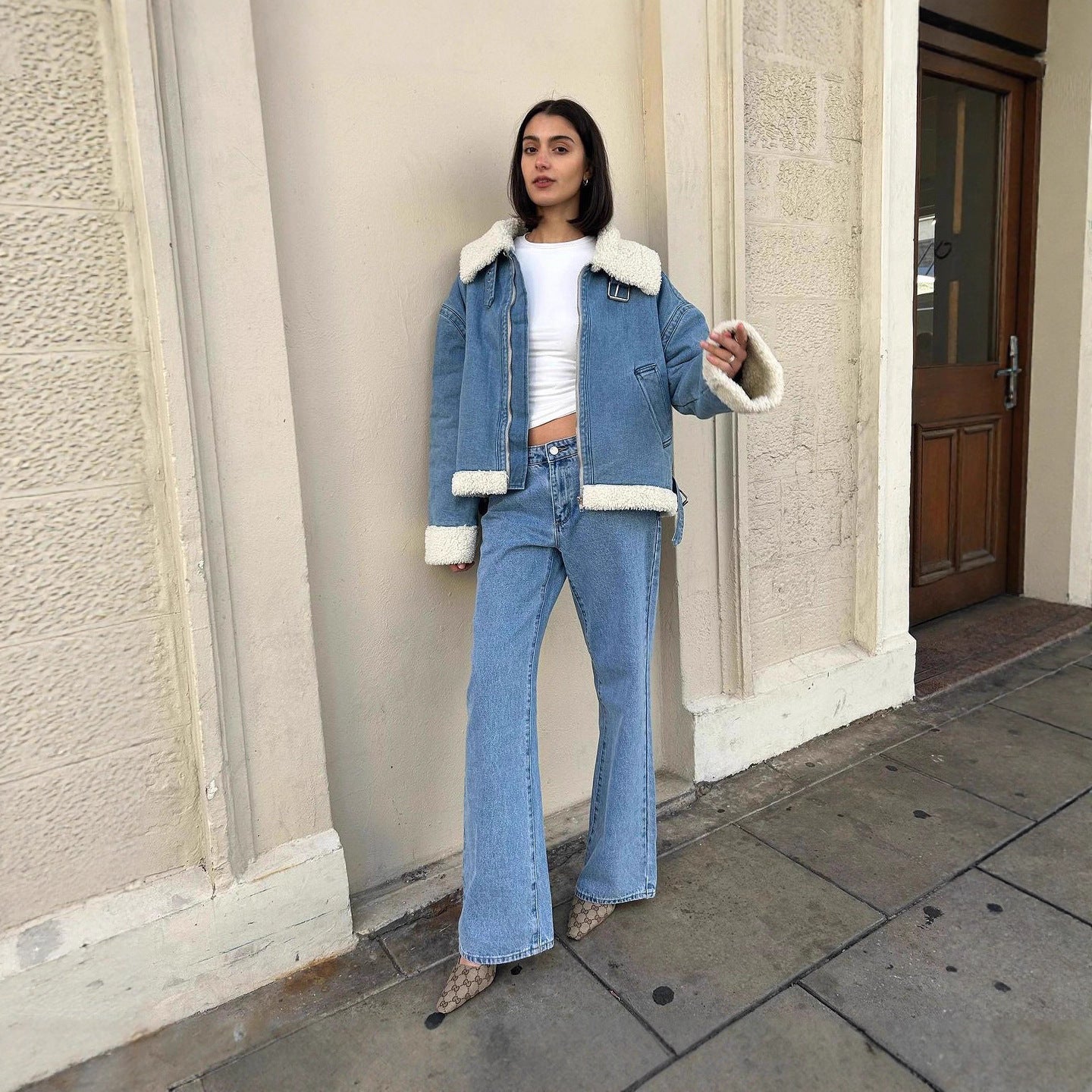 Damen lässige Übergangsjacke mit Kunstfellkragen R&B