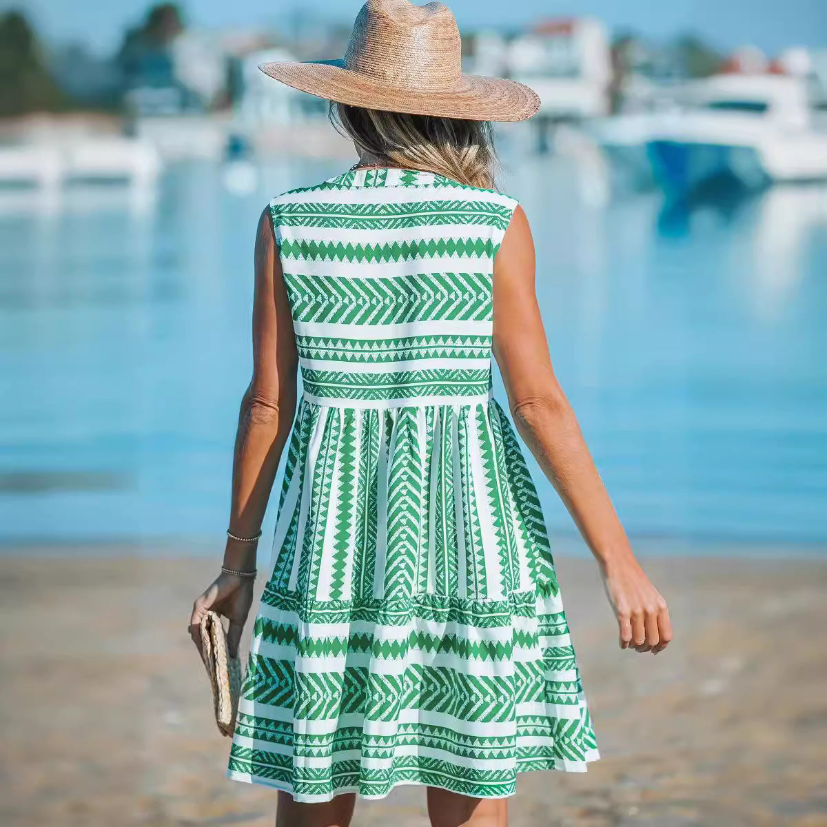 Damen Freizeitkleid mit modernen geometrischen Mustern R&B