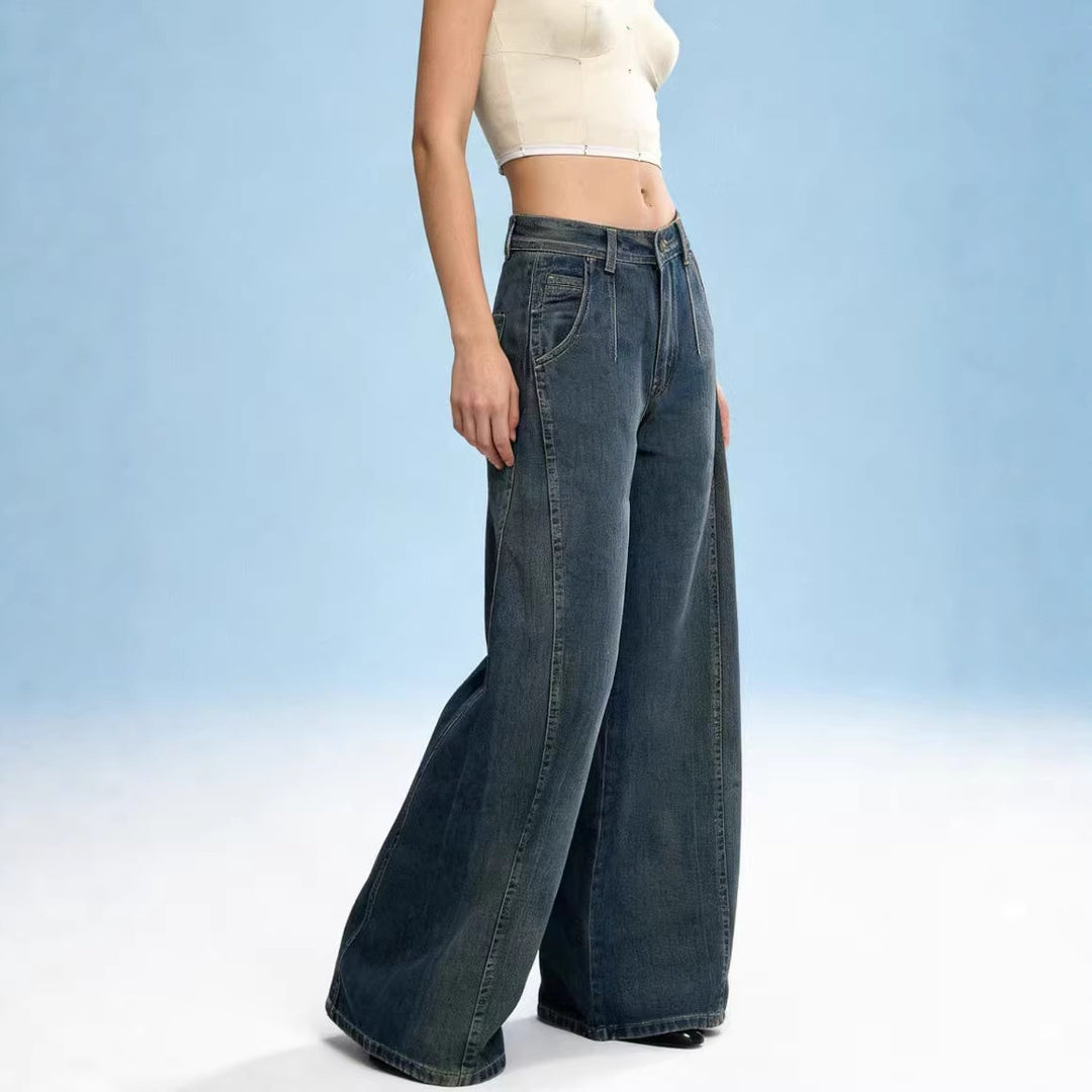 Damen weite Denim-Jeans mit hohem Bund und klassischem Schnitt R&B