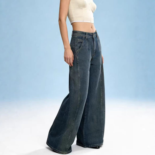 Damen weite Denim-Jeans mit hohem Bund und klassischem Schnitt R&B