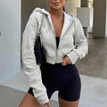 Damen Kurze Sweatjacke mit Kapuze und Reißverschluss R&B
