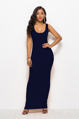 Damen Elegantes, figurbetontes Maxikleid mit tiefem Rundhalsausschnitt R&B