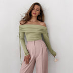 Damen Off-Shoulder Oberteil mit eleganter Raffung R&B