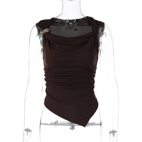 Damen elegantes drapiertes Top mit asymmetrischem Saum und dekorativem Detail R&B