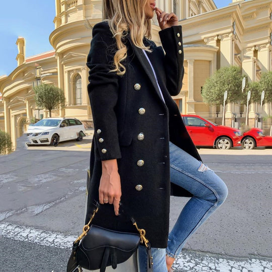 Damen Eleganter Doppelreihiger Blazer-Mantel mit hochwertigen Knöpfen R&B