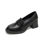 Damen Leder Slip-On-Pumps mit modischem Blockabsatz