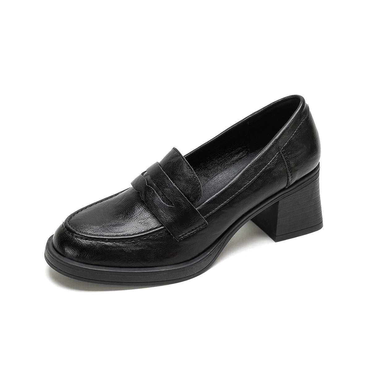 Damen Leder Slip-On-Pumps mit modischem Blockabsatz